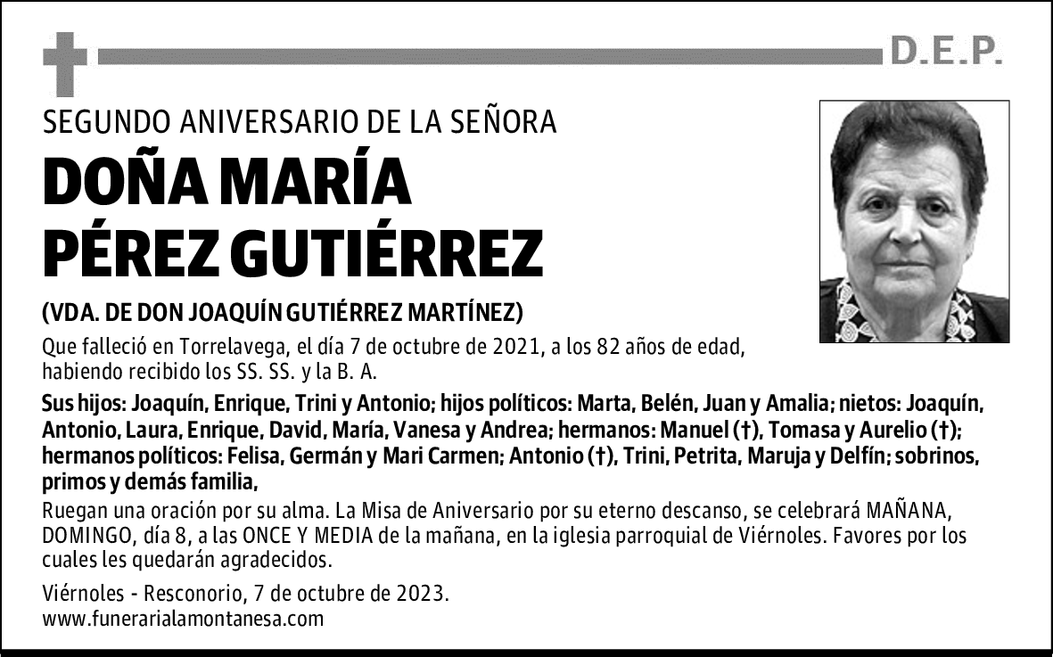 DOÑA MARÍA PÉREZ GUTIÉRREZ