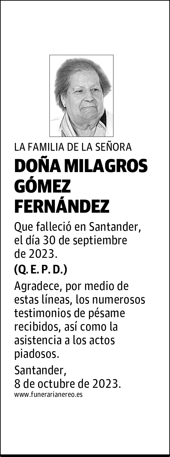 DOÑA MILAGROS GÓMEZ FERNÁNDEZ