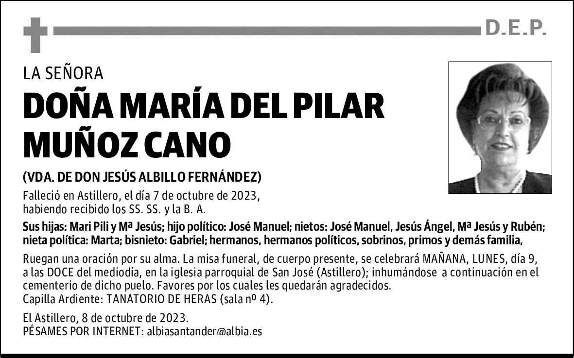 DOÑA MARÍA DEL PILAR MUÑOZ CANO