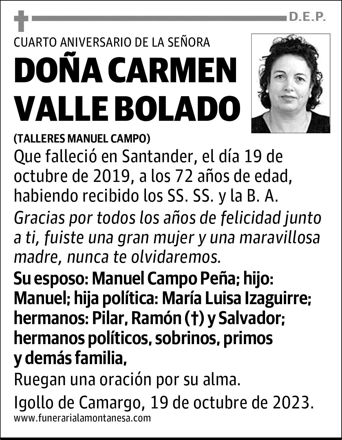 DOÑA CARMEN VALLE BOLADO