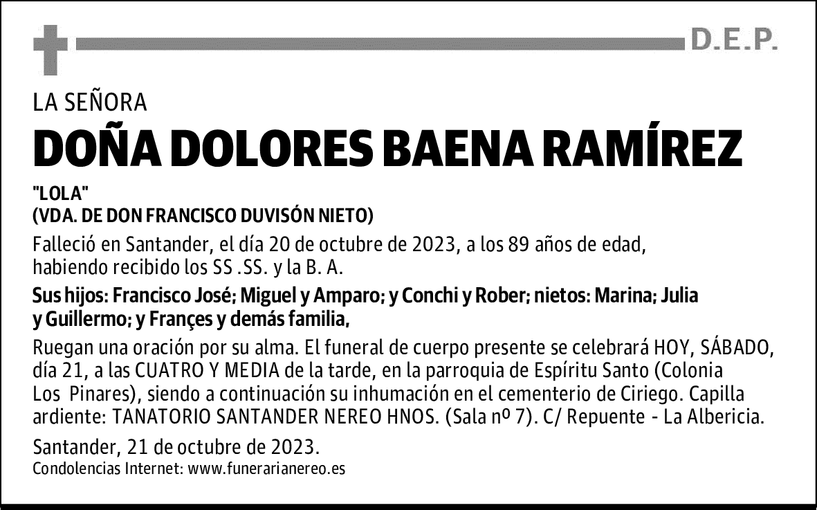 DOÑA DOLORES BAENA RAMÍREZ