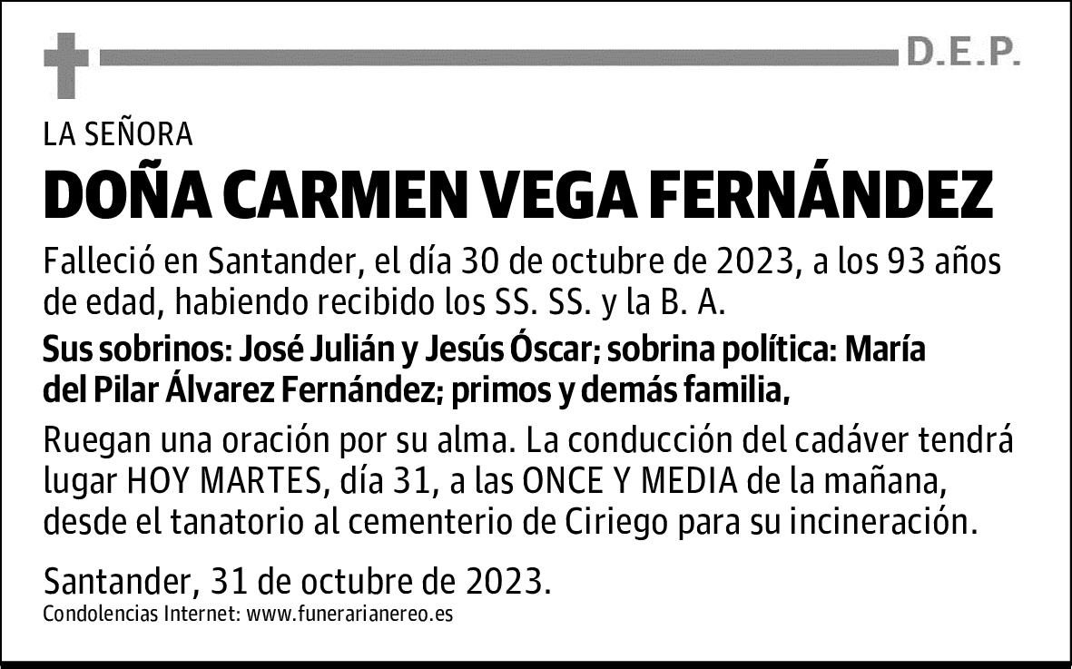 DOÑA CARMEN VEGA FERNÁNDEZ