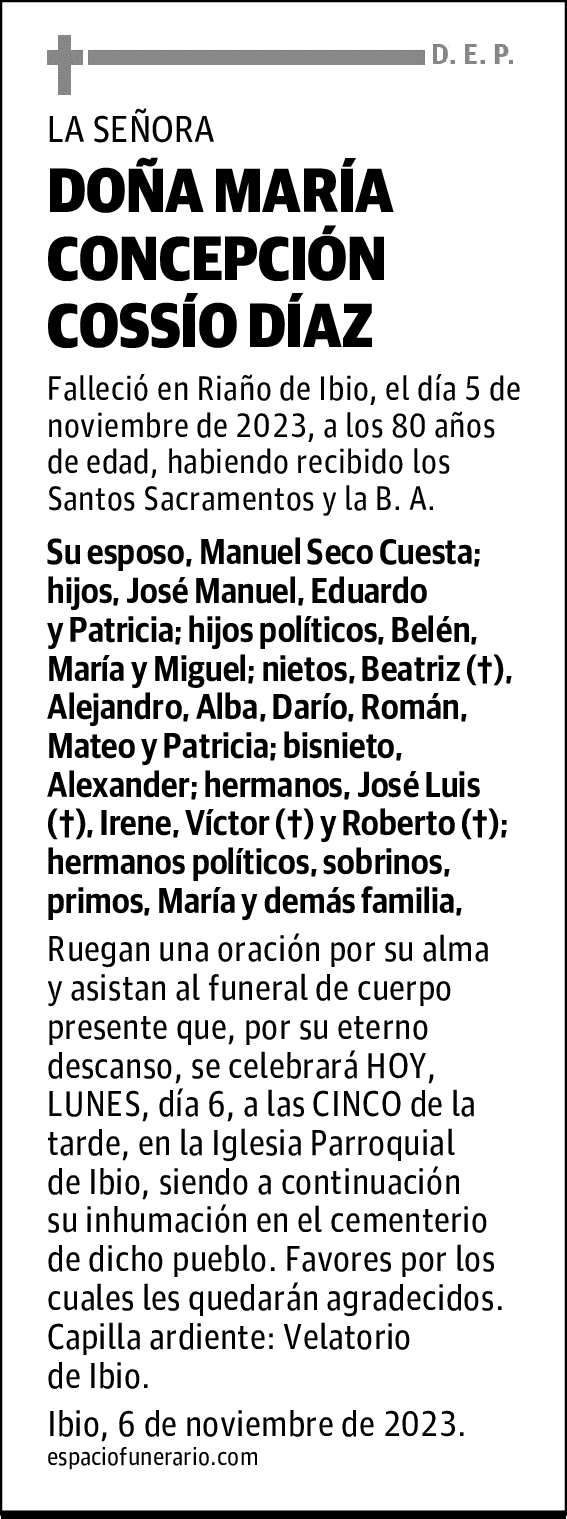 DOÑA MARÍA CONCEPCIÓN COSSÍO DÍAZ