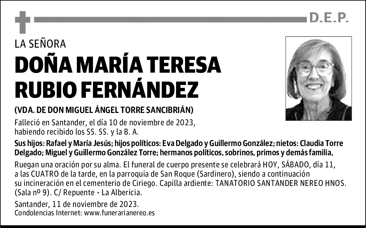 DOÑA MARÍA TERESA RUBIO FERNÁNDEZ