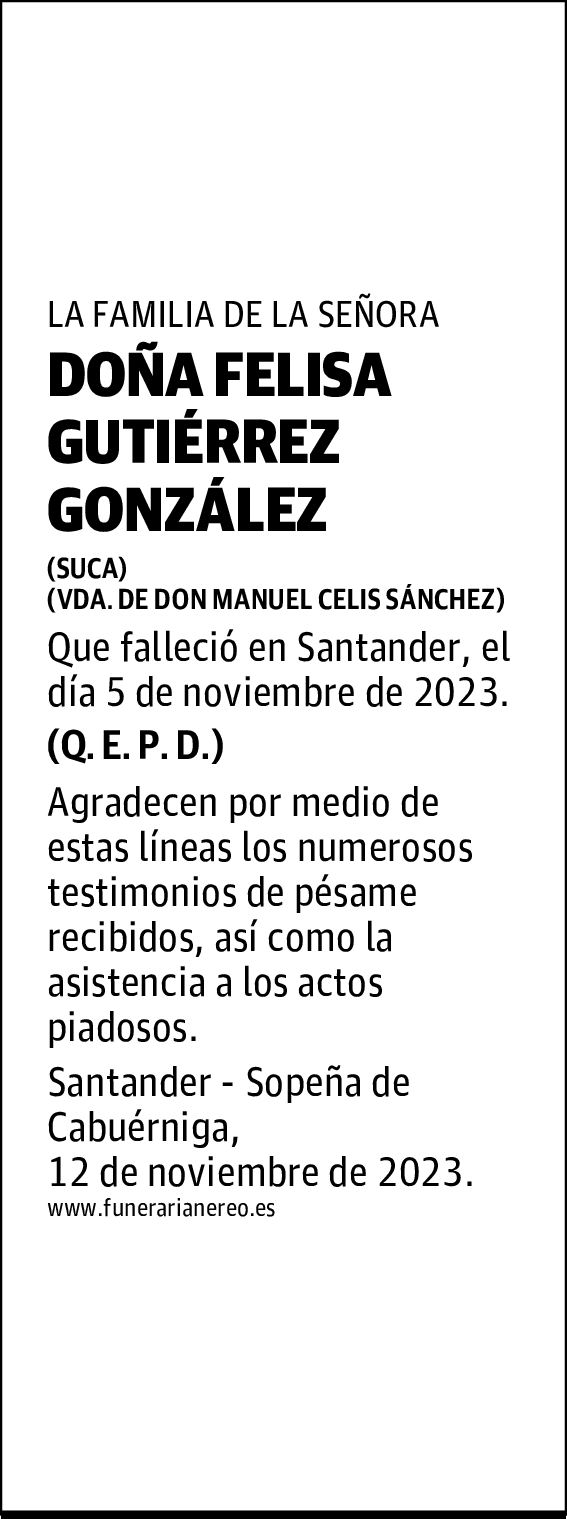 DOÑA FELISA GUTIÉRREZ GONZÁLEZ
