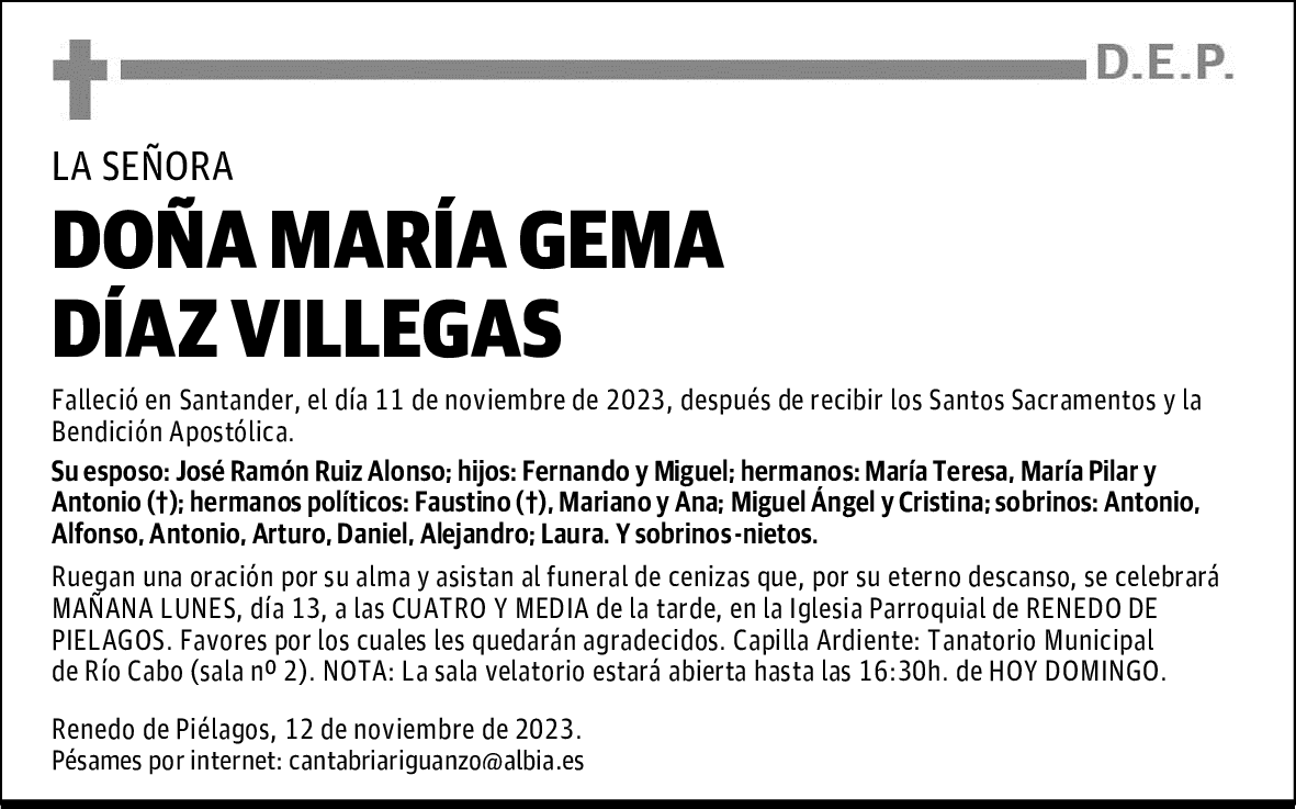 DOÑA MARÍA GEMA DÍAZ VILLEGAS