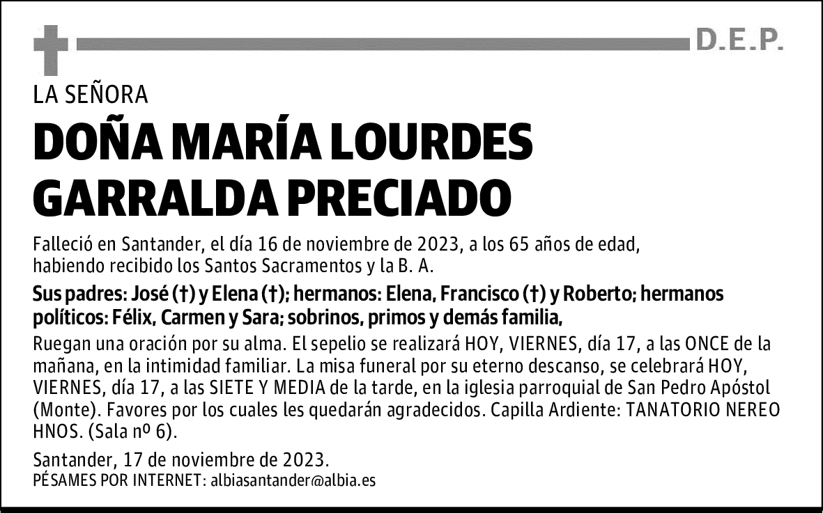 DOÑA MARÍA LOURDES GARRALDA PRECIADO