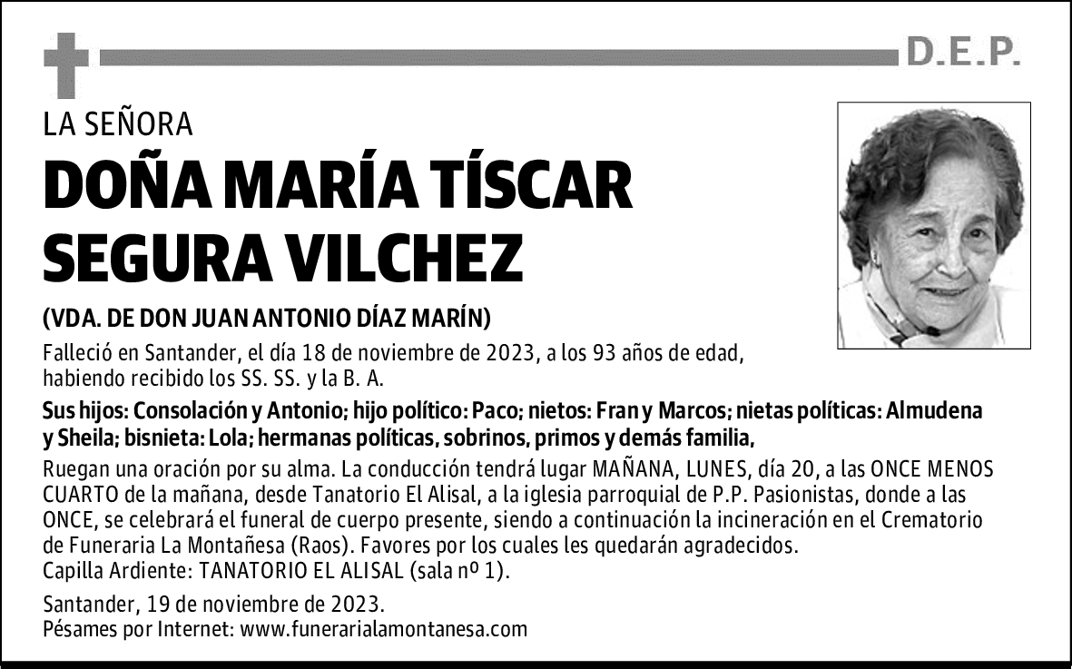 DOÑA MARÍA TÍSCAR SEGURA VILCHEZ