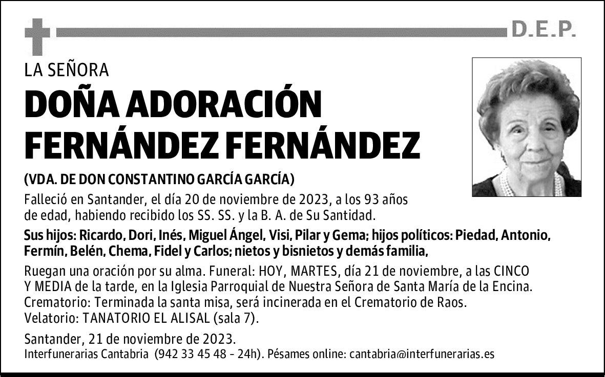 DOÑA ADORACION FERNANDEZ FERNANDEZ