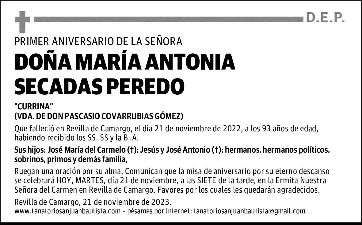 DOÑA MARÍA ANTONIA SECADAS PEREDO