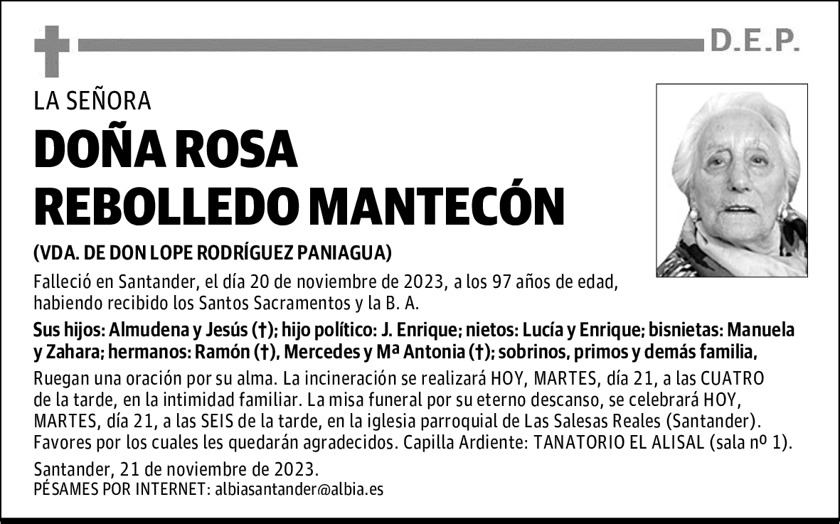 DOÑA ROSA REBOLLEDO MANTECÓN