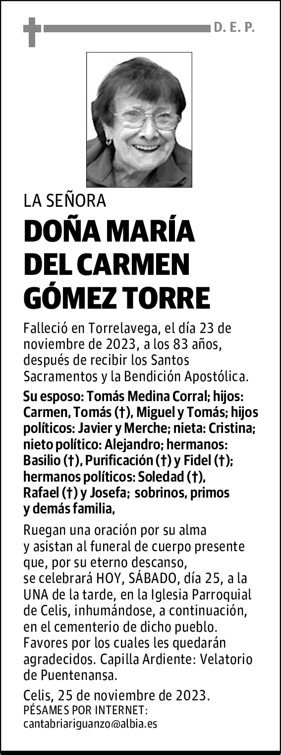 DOÑA MARÍA DEL CARMEN GÓMEZ TORRE