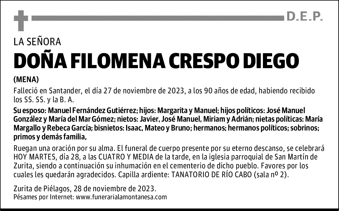 DOÑA FILOMENA CRESPO DIEGO