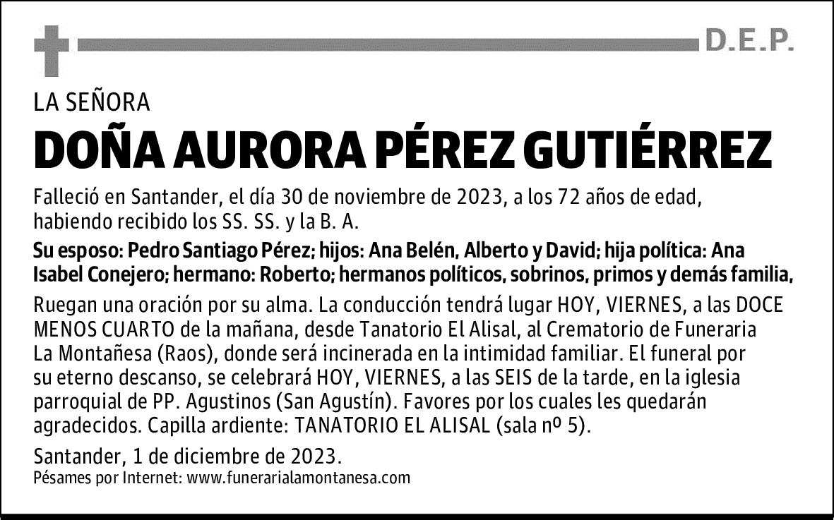 DOÑA AURORA PÉREZ GUTIÉRREZ