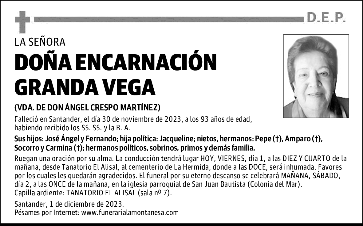 DOÑA ENCARNACIÓN GRANDA VEGA