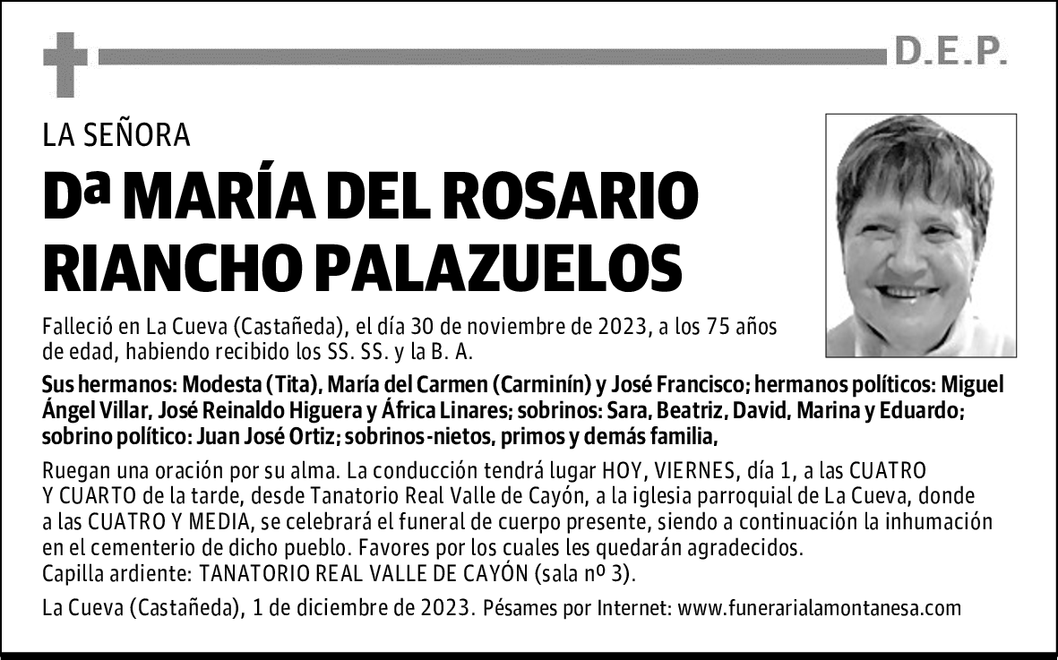 DOÑA MARÍA DEL ROSARIO RIANCHO PALAZUELOS