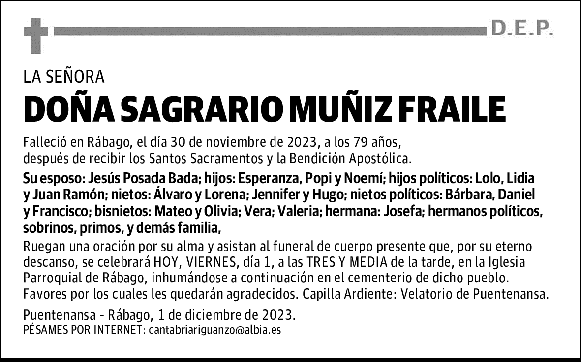 DOÑA SAGRARIO MUÑIZ FRAILE