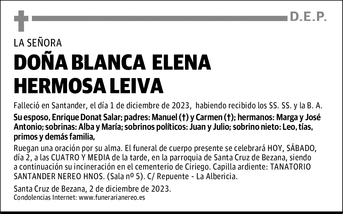 DOÑA BLANCA ELENA HERMOSA LEIVA