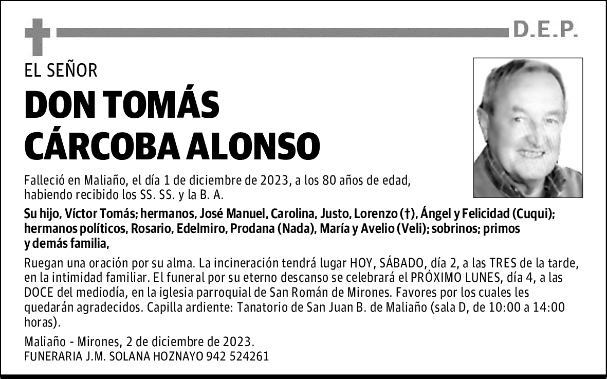 DON TOMÁS CÁRCOBA ALONSO