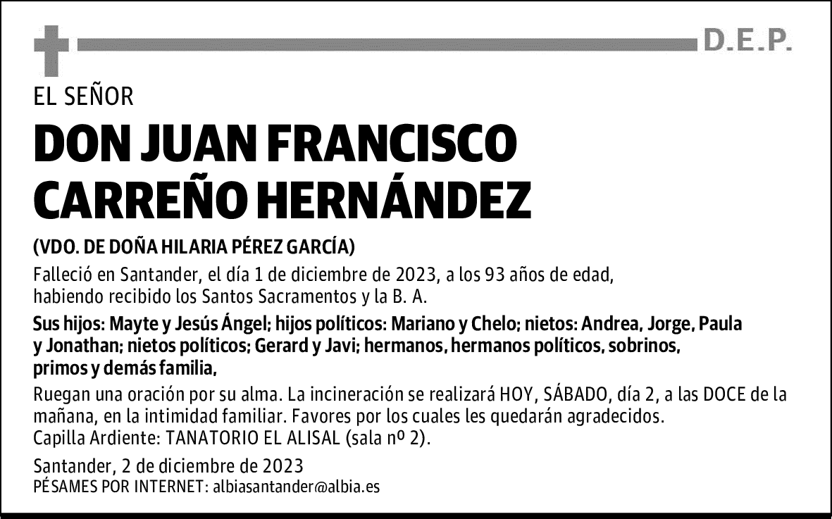 DON JUAN FRANCISCO CARREÑO HERNÁNDEZ