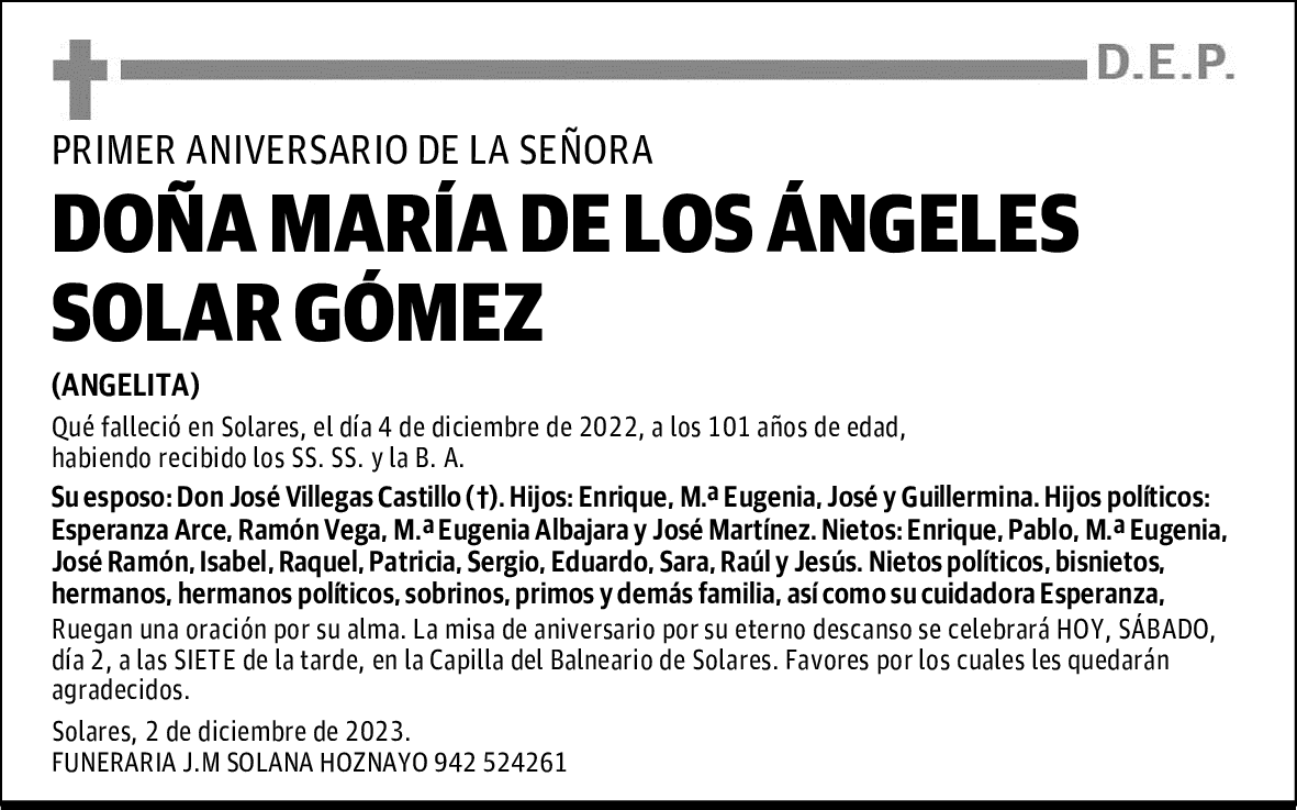DOÑA MARÍA DE LOS ÁNGELES SOLAR GÓMEZ