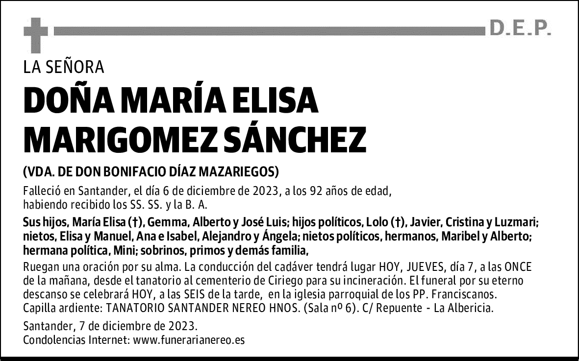 DOÑA MARIA ELISA MARIGOMEZ SÁNCHEZ