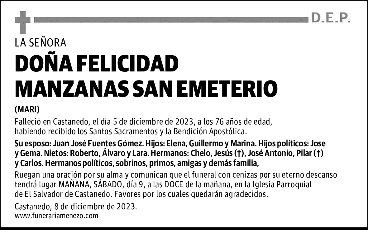 DOÑA FELICIDAD MANZANAS SAN EMETERIO
