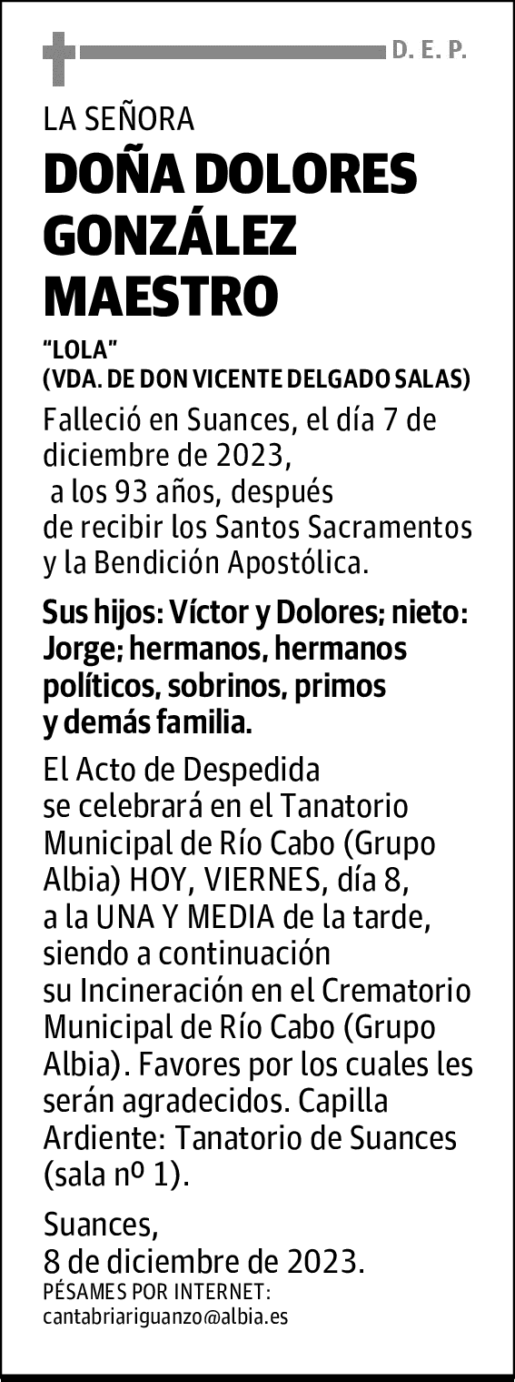 DOÑA DOLORES GONZÁLEZ MAESTRO