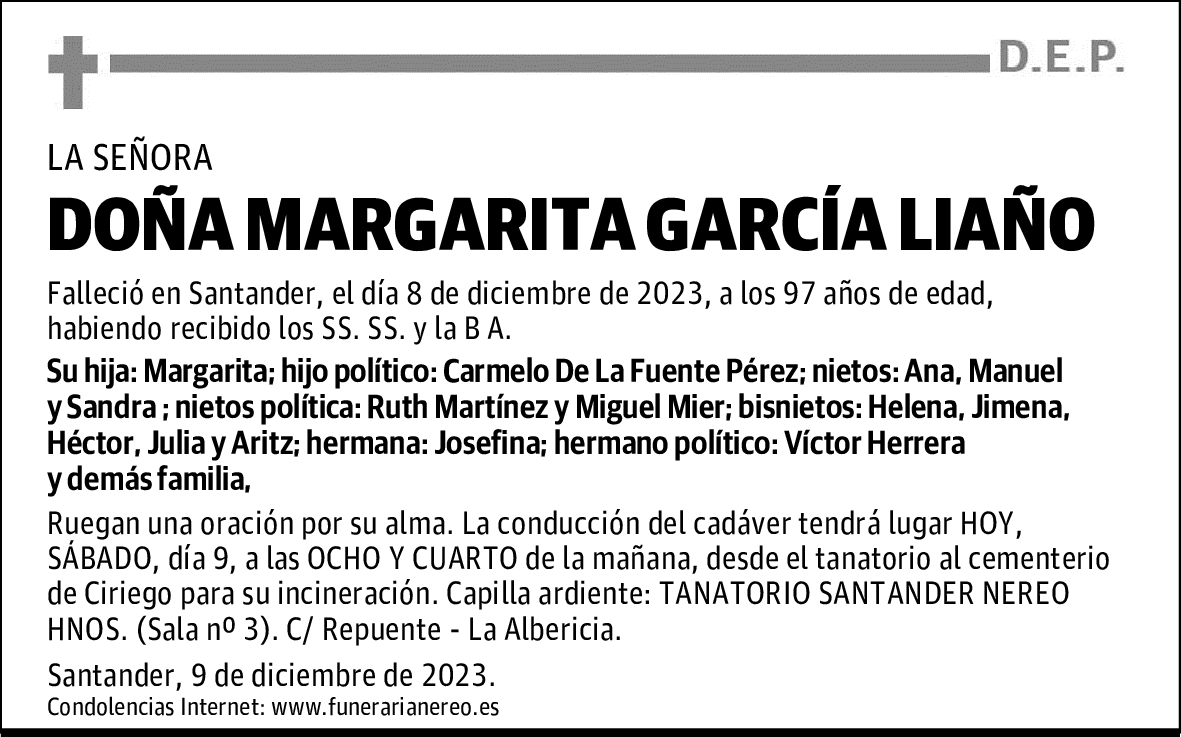 DOÑA MARGARITA GARCÍA LIAÑO