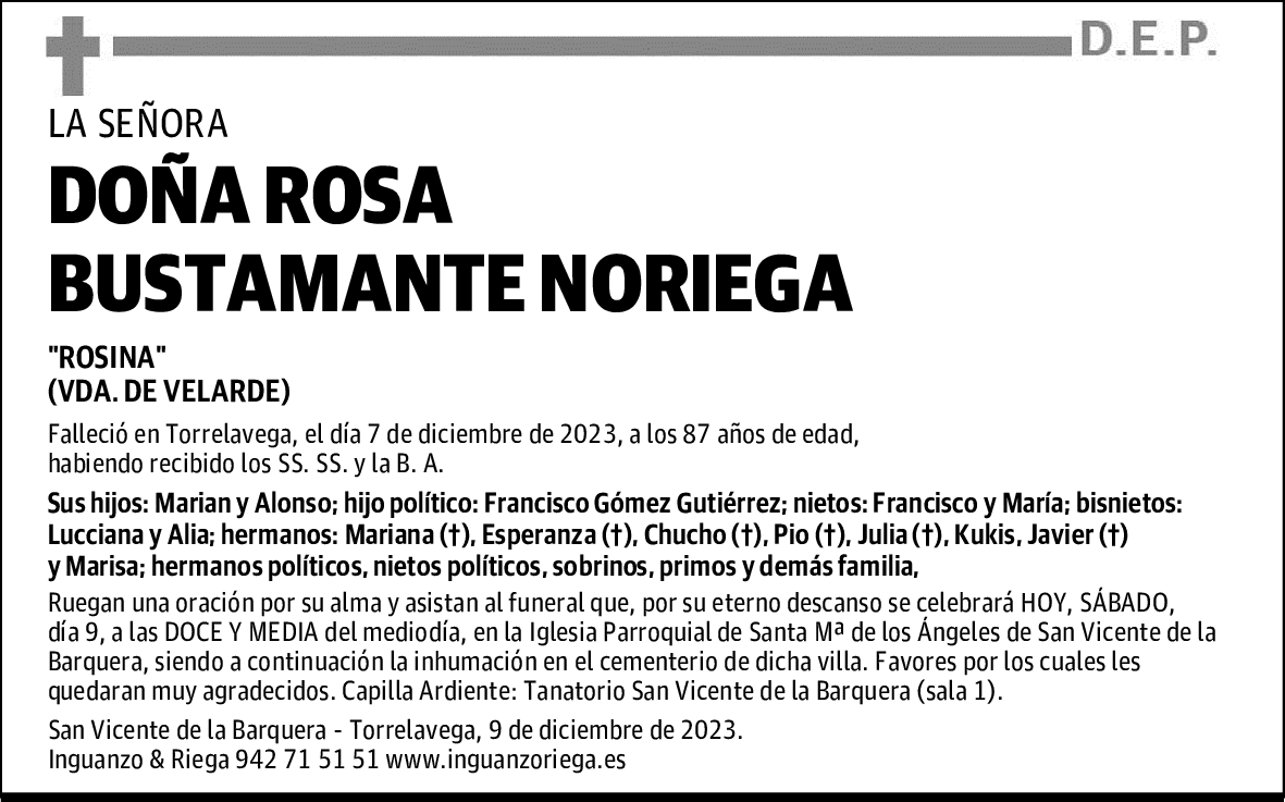 DOÑA ROSA BUSTAMANTE NORIEGA