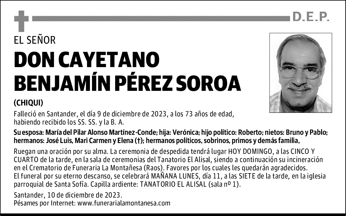 DON CAYETANO BENJAMÍN PÉREZ SOROA