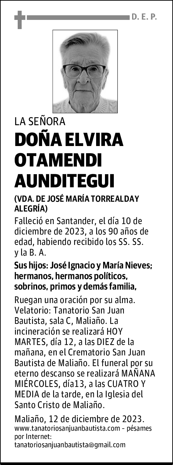 DOÑA ELVIRA OTAMENDI AUNDITEGUI