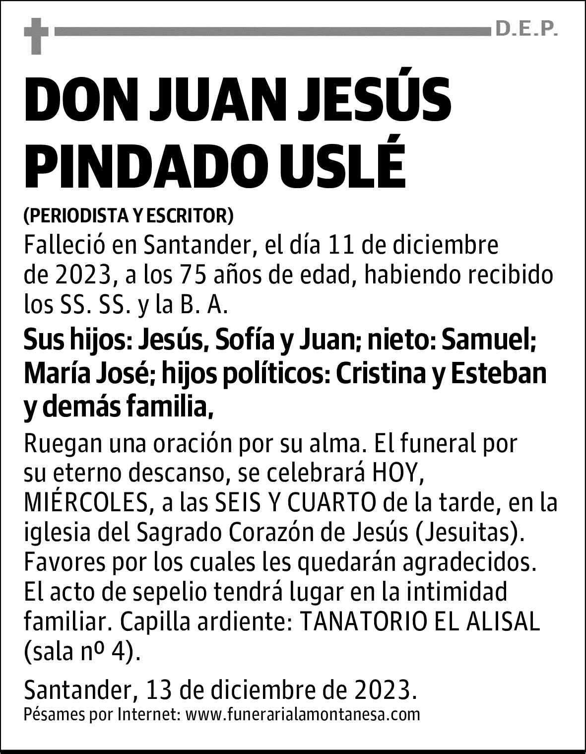 DON JUAN JESÚS PINDADO USLÉ