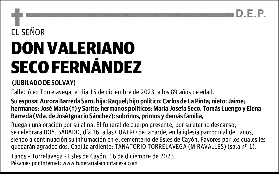 DON VALERIANO SECO FERNÁNDEZ