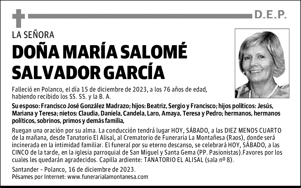 DOÑA MARÍA SALOMÉ SALVADOR GARCÍA