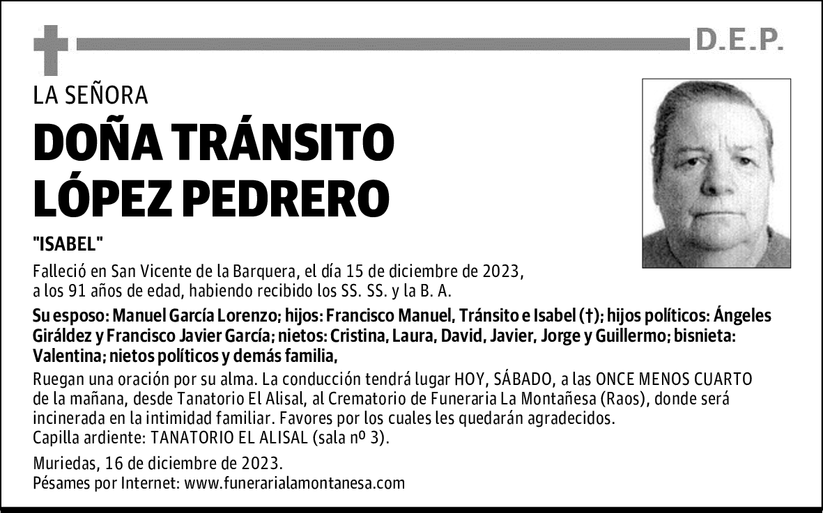DOÑA TRÁNSITO LÓPEZ PEDRERO