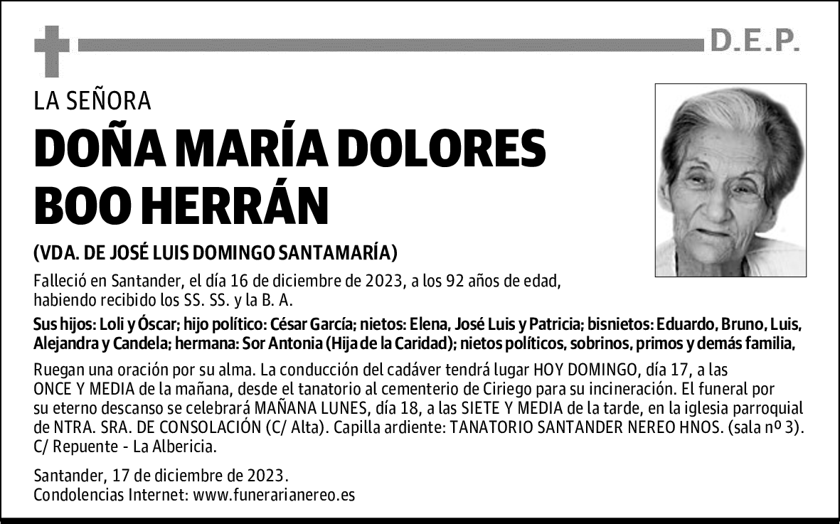 DOÑA MARÍA DOLORES BOO HERRÁN