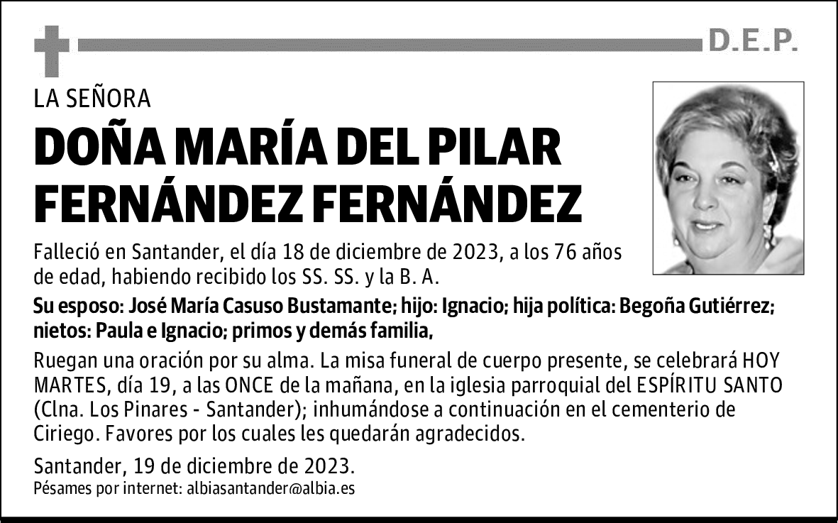 DOÑA MARÍA DEL PILAR FERNÁNDEZ FERNÁNDEZ