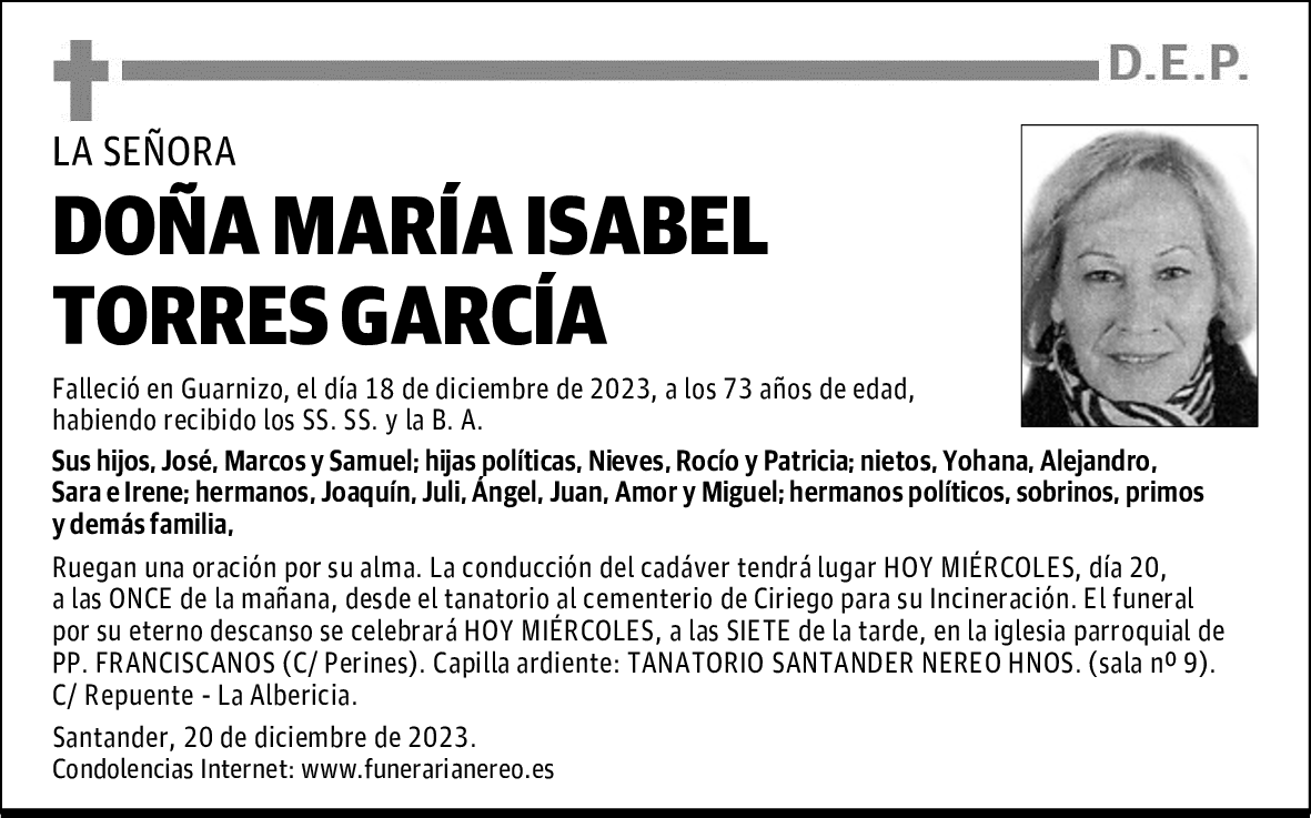 DOÑA MARÍA ISABEL TORRES GARCÍA