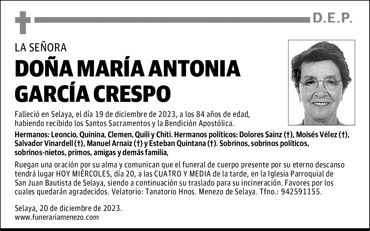 DOÑA MARÍA ANTONIA GARCÍA CRESPO