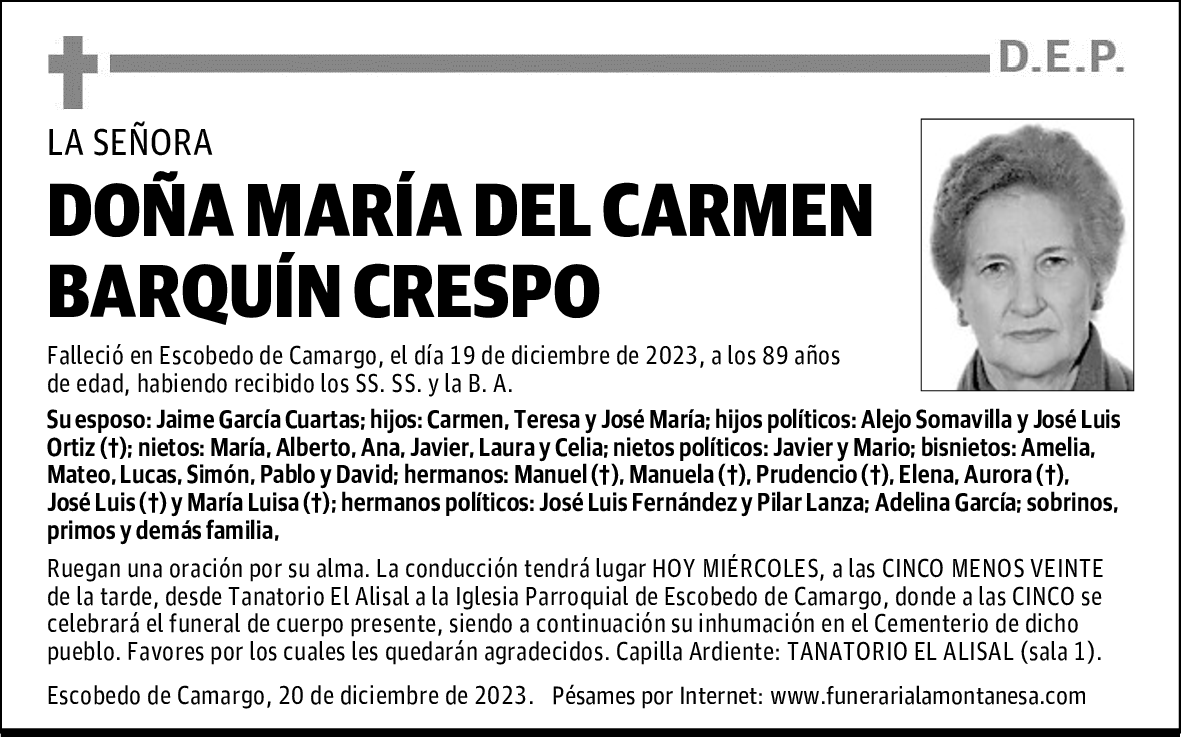 DOÑA MARÍA DEL CARMEN BARQUÍN CRESPO