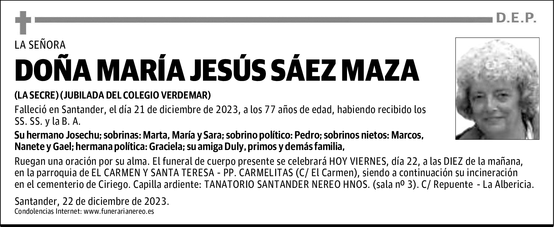 DOÑA MARÍA JESÚS SÁEZ MAZA