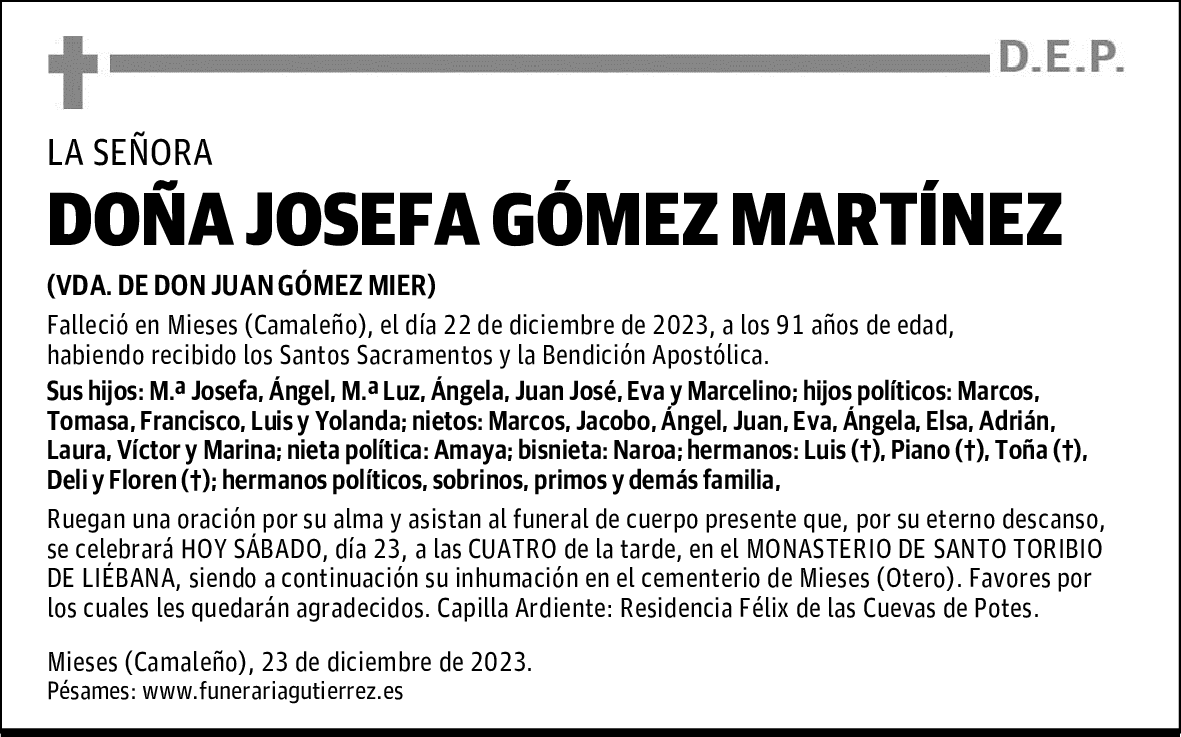 DOÑA JOSEFA GÓMEZ MARTÍNEZ