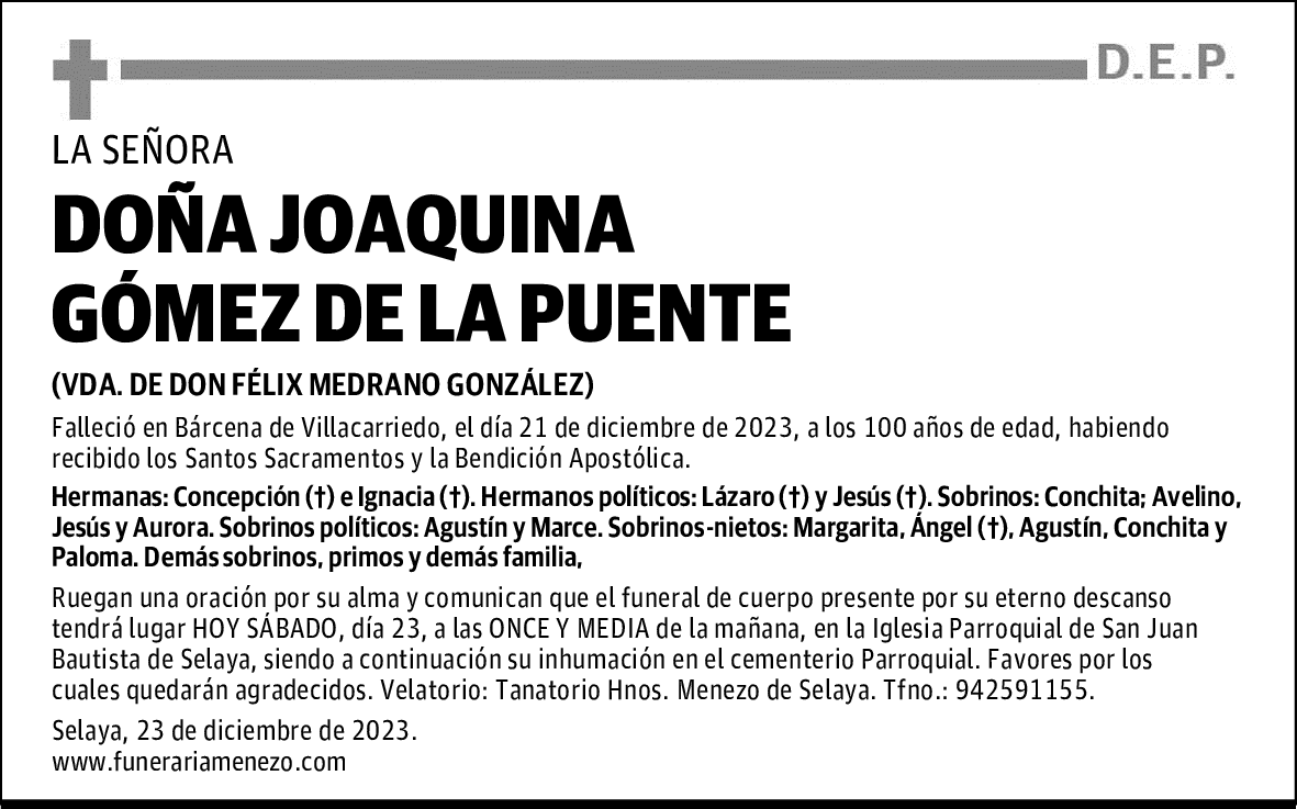 DOÑA JOAQUINA GÓMEZ DE LA PUENTE