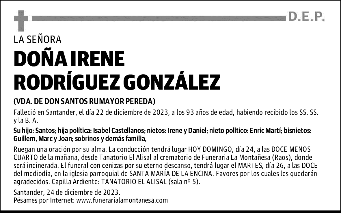 DOÑA IRENE RODRÍGUEZ GONZÁLEZ