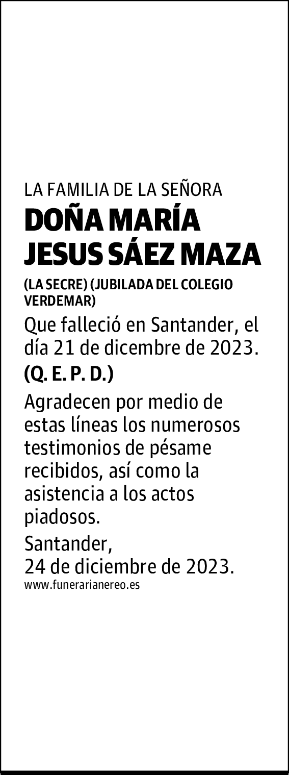 DOÑA MARÍA JESÚS SÁEZ MAZA
