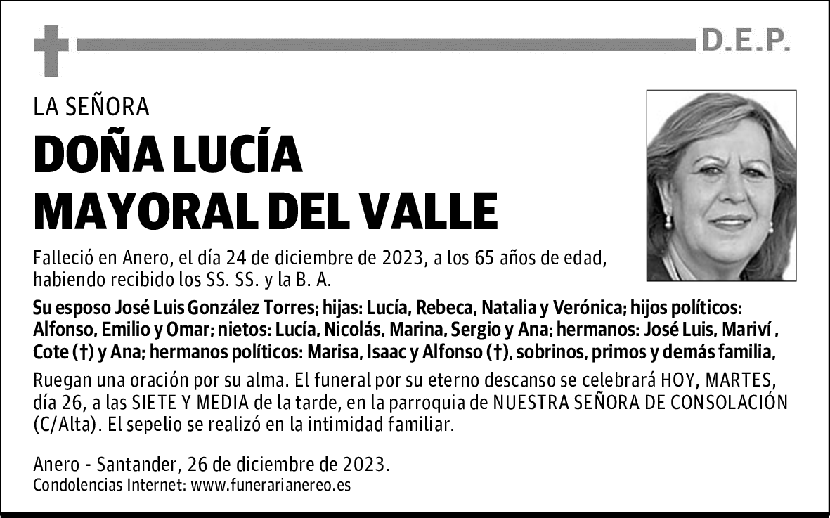 DOÑA LUCÍA MAYORAL DEL VALLE