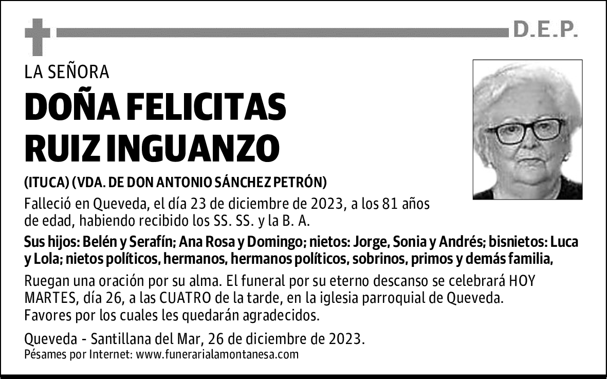 DOÑA FELICITAS RUIZ INGUANZO