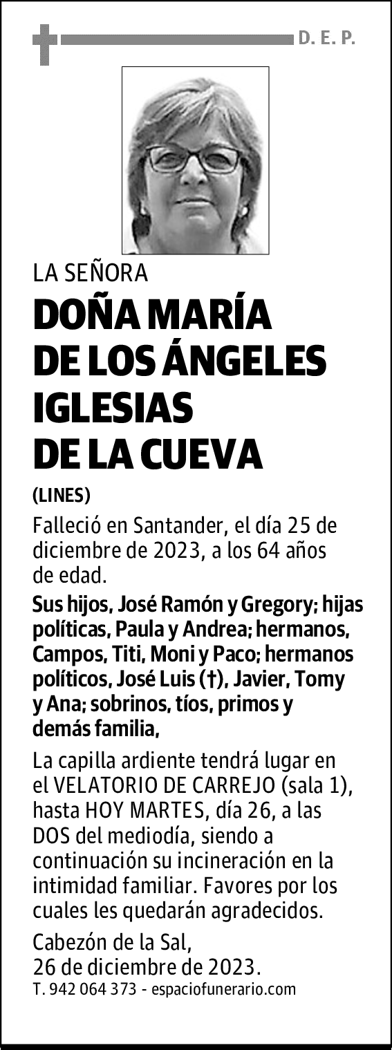 DOÑA MARÍA DE LOS ÁNGELES IGLESIAS DE LA CUEVA