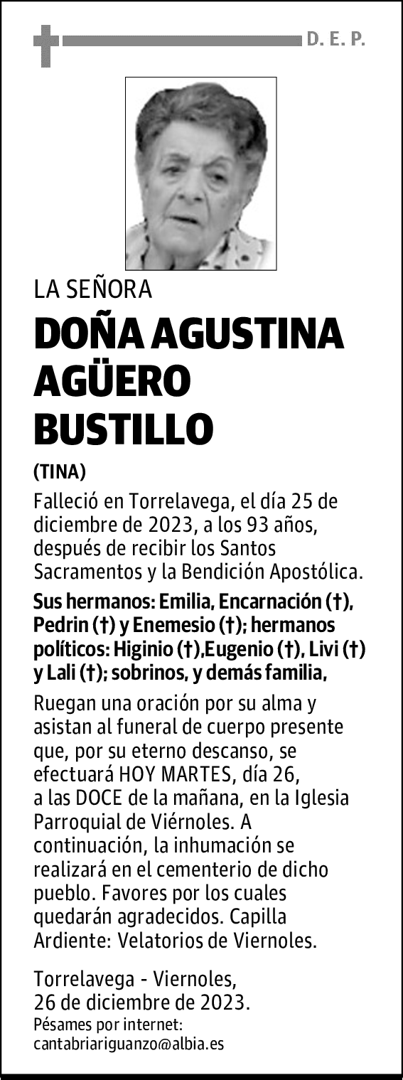 DOÑA AGUSTINA AGÜERO BUSTILLO